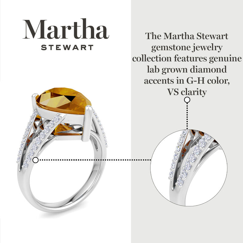 Martha Stewart 5 1/2ctw. Pear Shape Citrine & Lab Grown Diamond Ring In Sterling Silver image number null